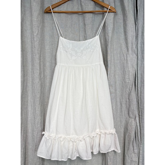 H&M Divided Dresses & Skirts - H&M Divided White Embroidered Cotton Ruffle Mini Dress Large Sundress Boho
